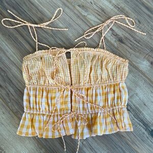 Forever 21 Orange Gingham Tie-Strap Crop Top